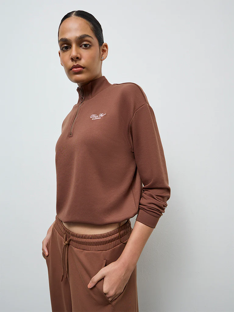 Nuoflexx Brown Text-Detail Sweatshirt