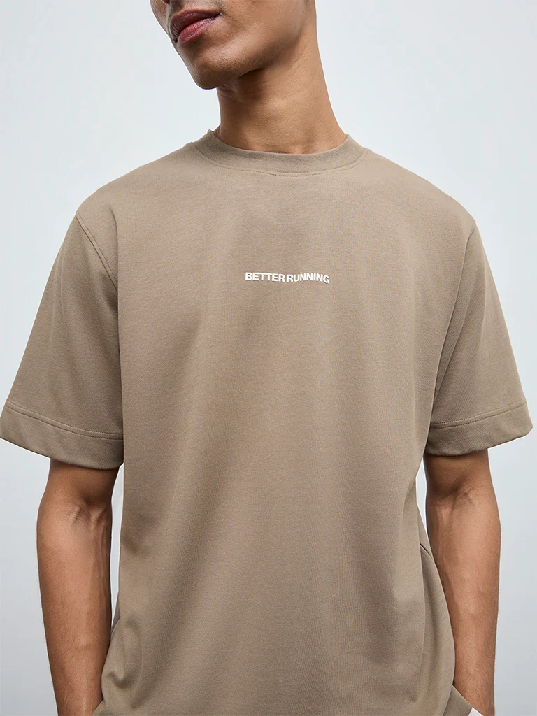 Nuoflexx Brown Typographic Relaxed-Fit Cotton-Blend T-Shirt - Image 3