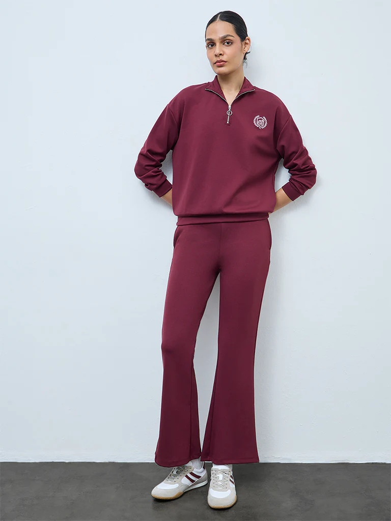 Nuoflexx Burgundy Embroidered Quarter-Zip Sweatshirt - Image 2