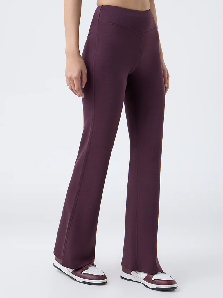 Nuoflexx Burgundy Solid High-Rise Pants - Image 2