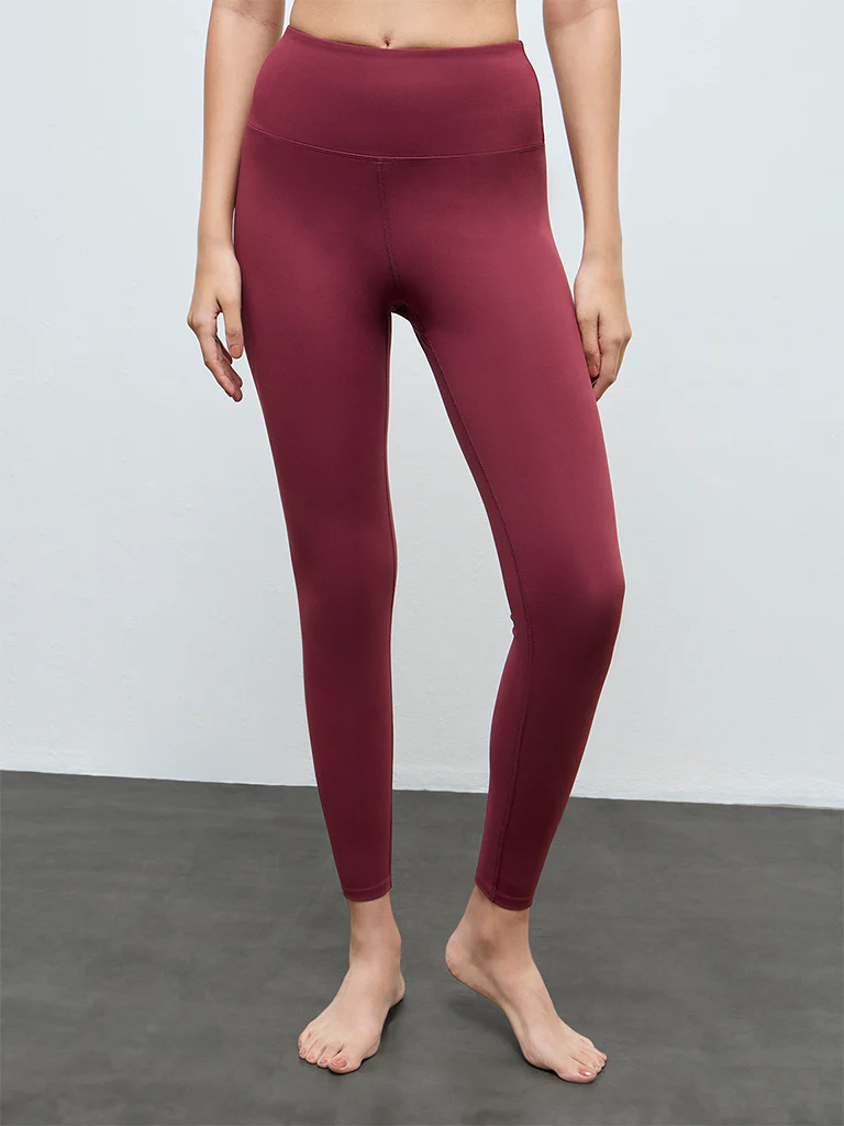 Nuoflexx Burgundy Solid Mid-Rise Yoga Pants - Image 2