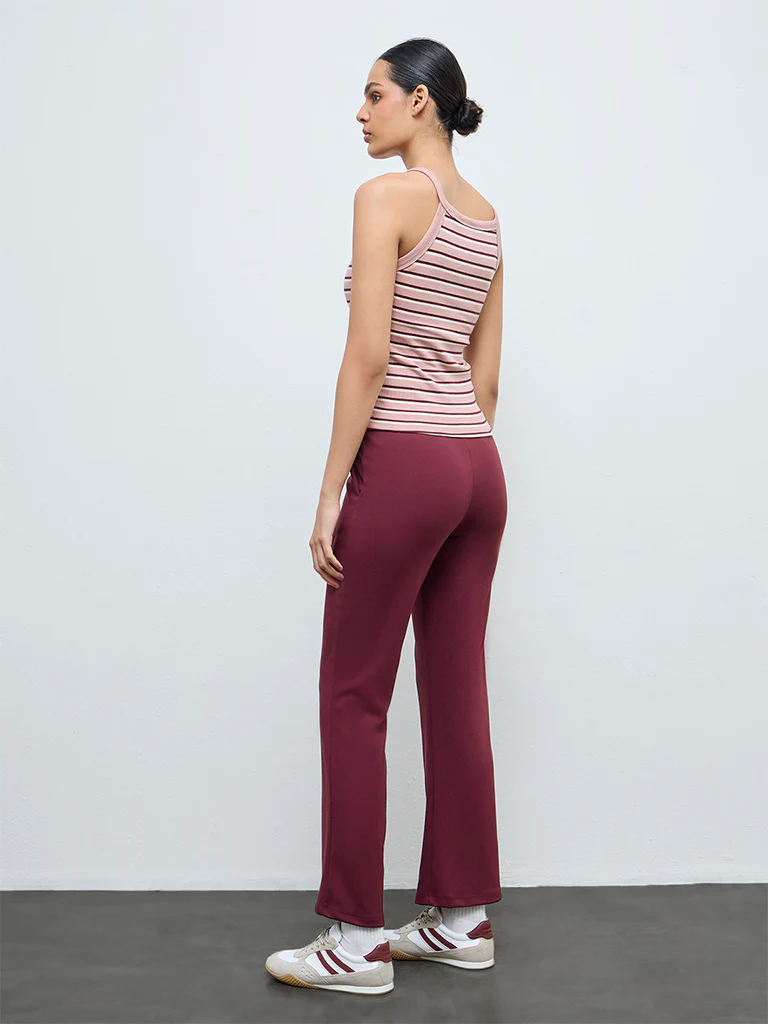 Nuoflexx Burgundy Solid Mid-Rise Yoga Pants - Image 4