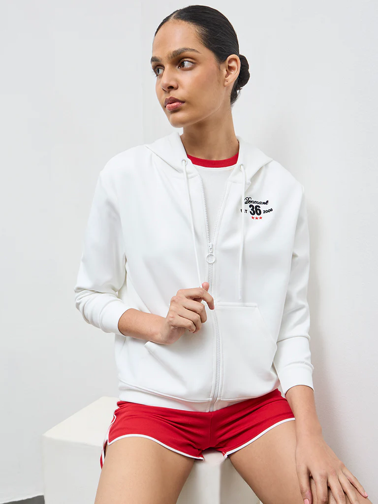 Nuoflexx White Text-Detailed Hooded Jacket