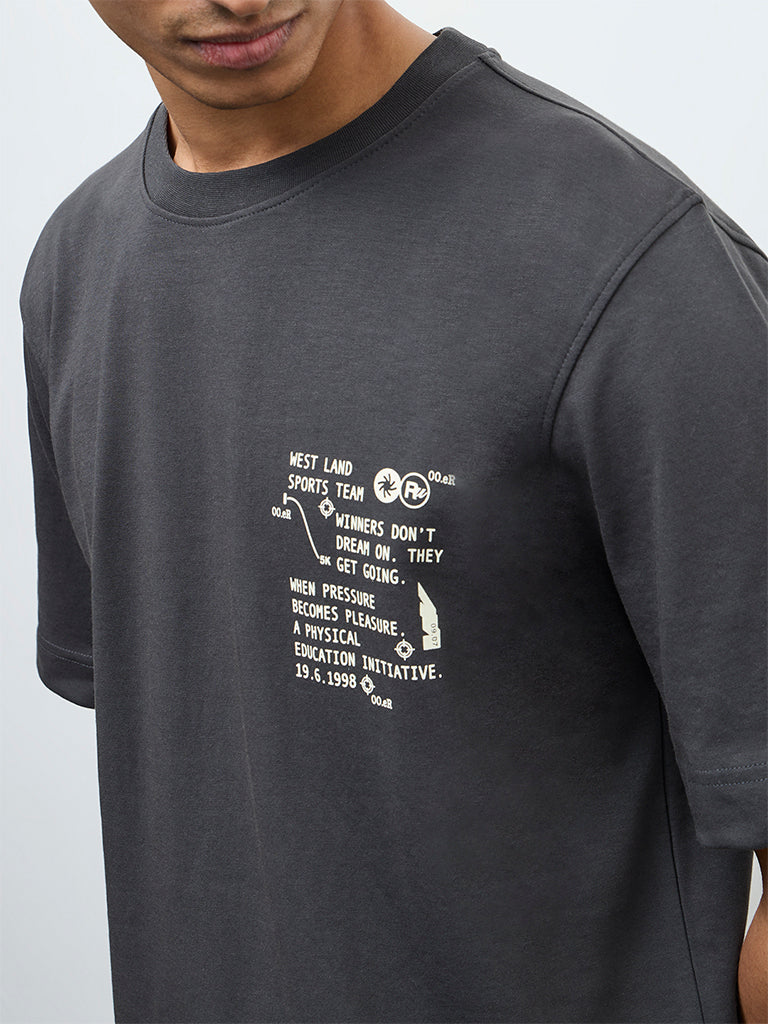 Nuoflexx Charcoal Relaxed-Fit Cotton-Blend T-Shirt - Image 3