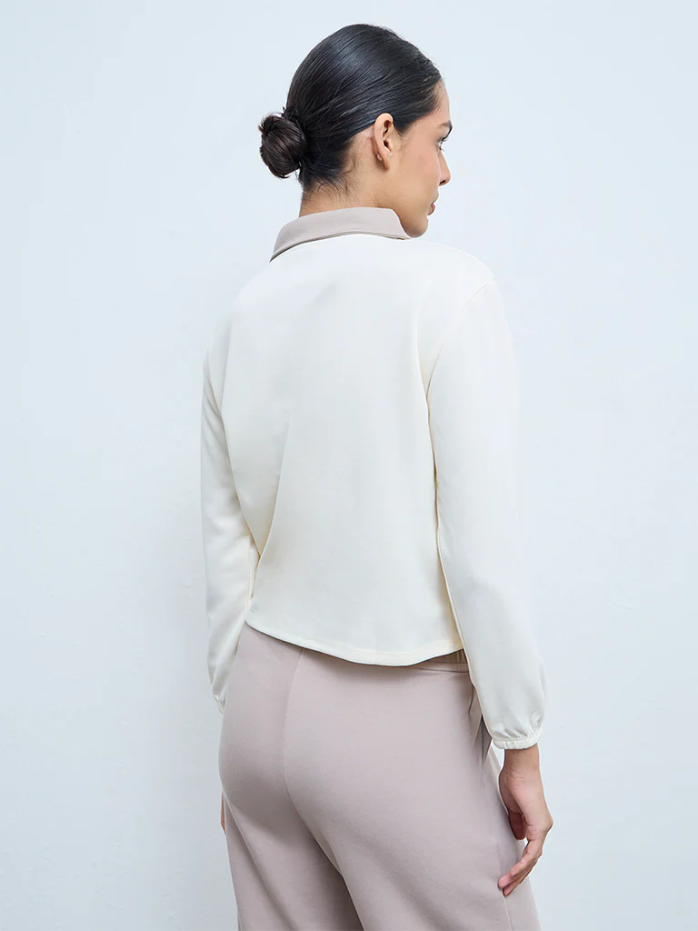 Nuoflexx Cream Contrast Collared Cotton T-Shirt - Image 4