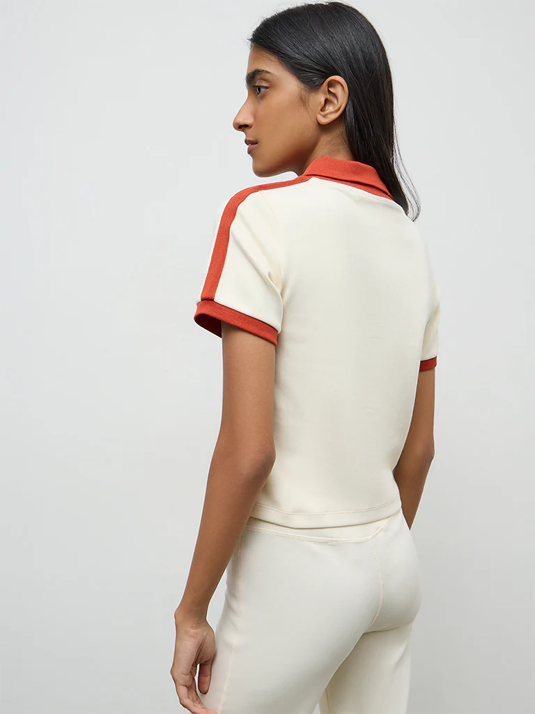 Nuoflexx Cream Numerical-Detail Cotton-Blend T-Shirt - Image 4