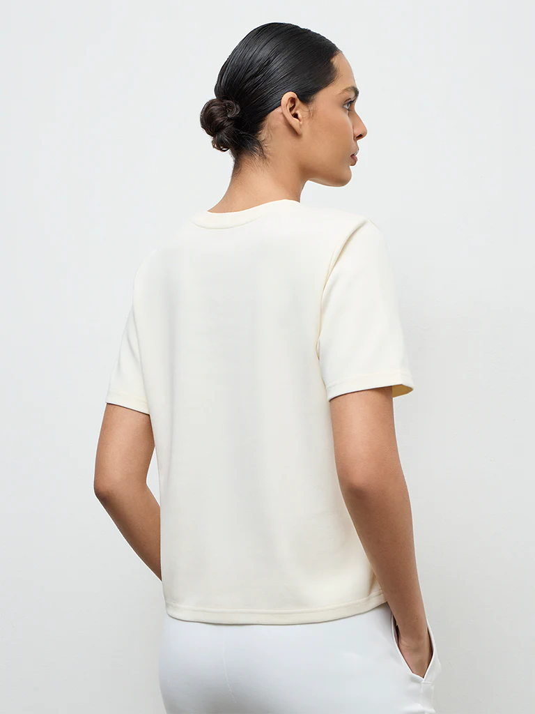 Nuoflexx Cream Printed Cotton-Blend T-Shirt - Image 4
