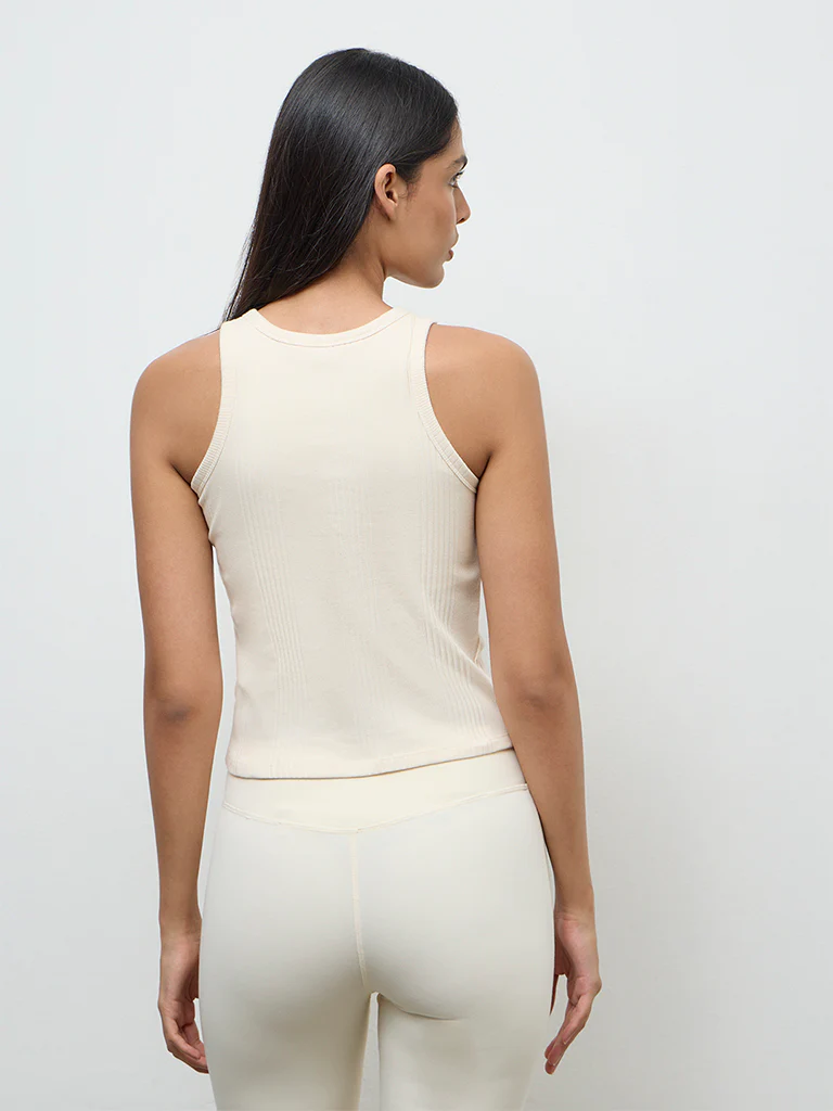 Nuoflexx Cream Ribbed Cotton-Blend Top - Image 4