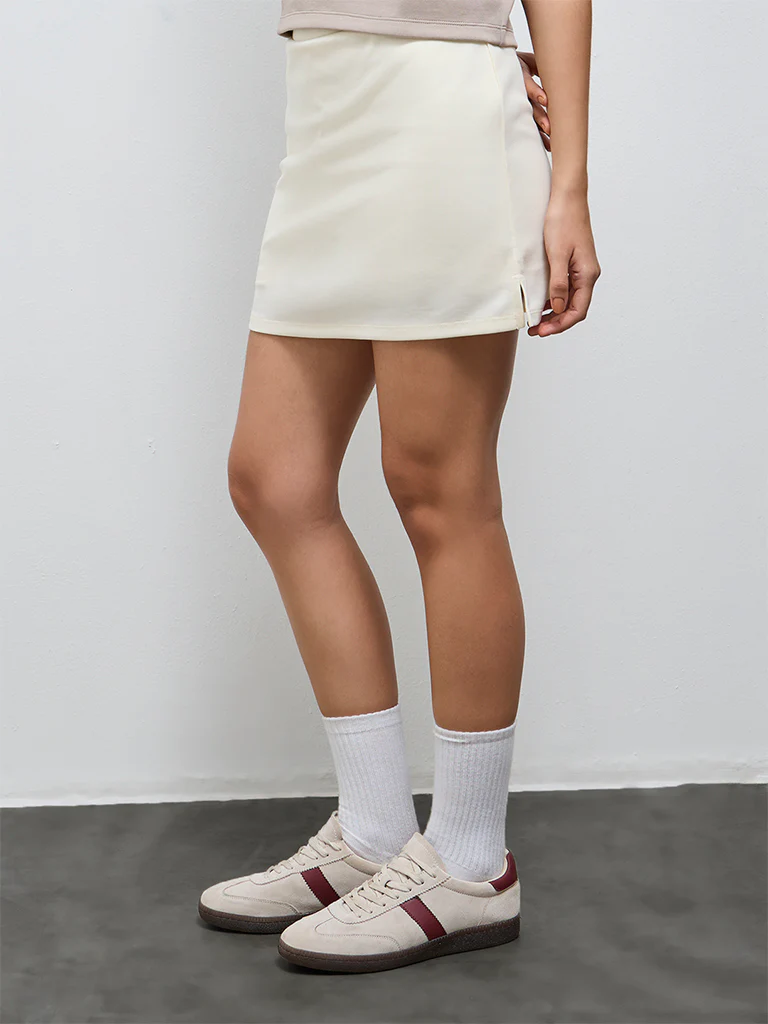 Nuoflexx Cream Solid High-Rise Skirt - Image 2