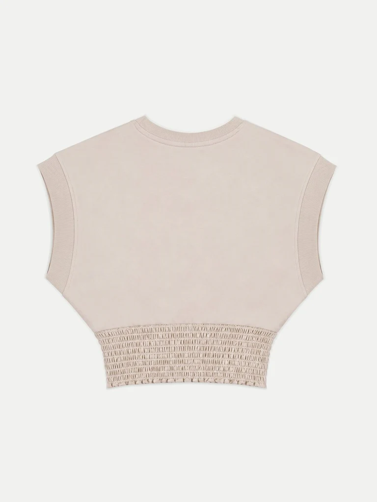 Nuoflexx Cream Text Printed Cotton-Blend Smocked Top - Image 6