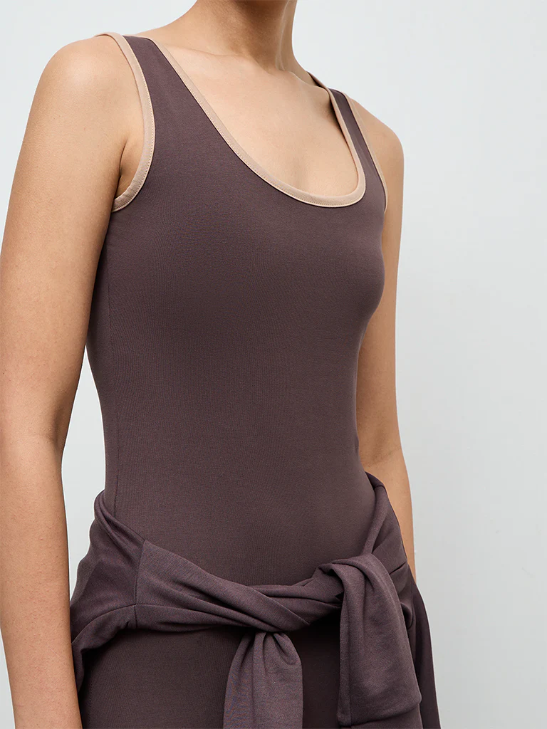 Nuoflexx Dark Brown Cotton-Blend Bodycon Dress - Image 4