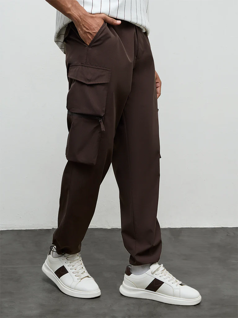 Nuoflexx Dark Brown Relaxed-Fit Mid-Rise Cargo Pants - Image 3