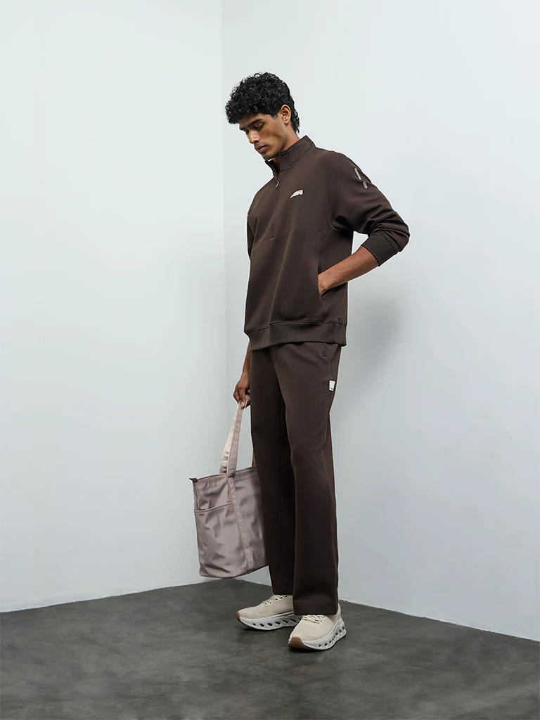 Nuoflexx Dark Brown Relaxed-Fit Mid-Rise Pants