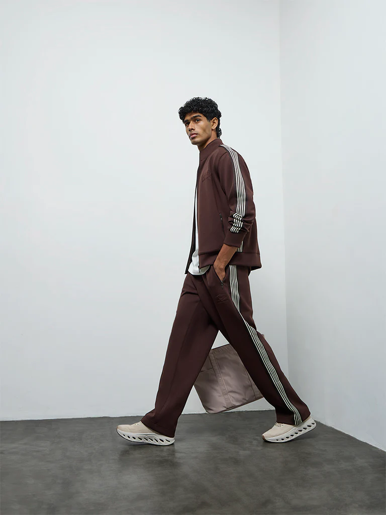 Nuoflexx Dark Brown Striped Relaxed-Fit Mid-Rise Track Pants