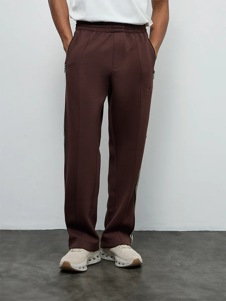 Nuoflexx Dark Brown Striped Relaxed-Fit Mid-Rise Track Pants - Image 3