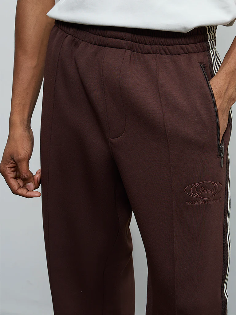 Nuoflexx Dark Brown Striped Relaxed-Fit Mid-Rise Track Pants - Image 4