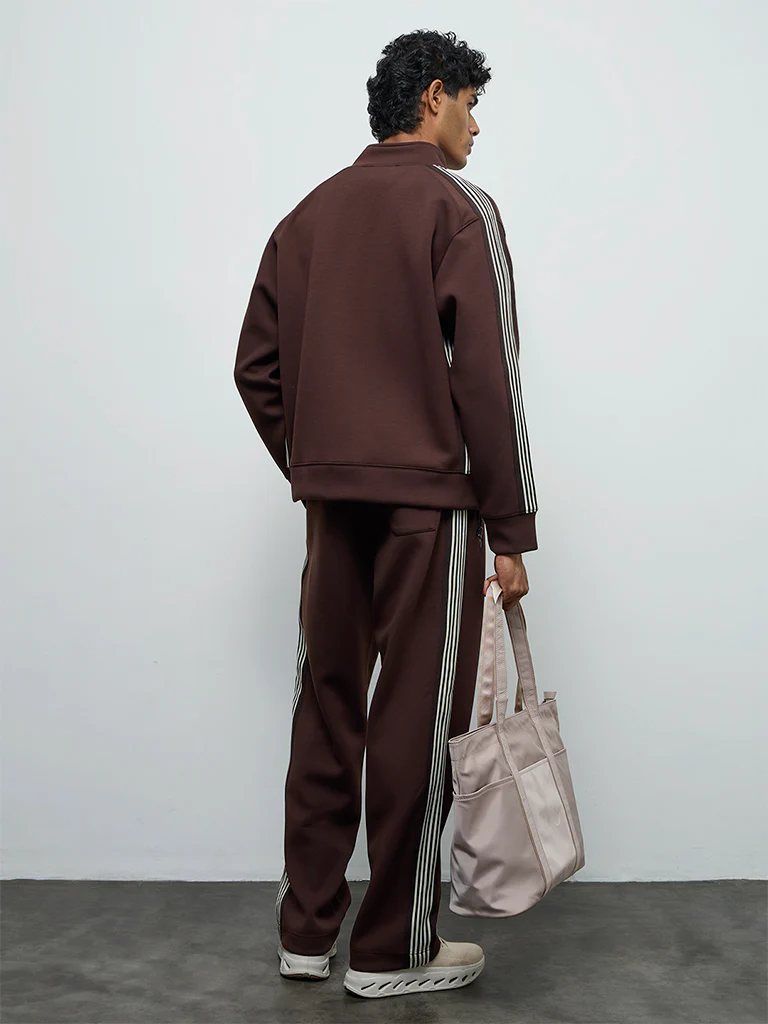 Nuoflexx Dark Brown Striped Relaxed-Fit Mid-Rise Track Pants - Image 5