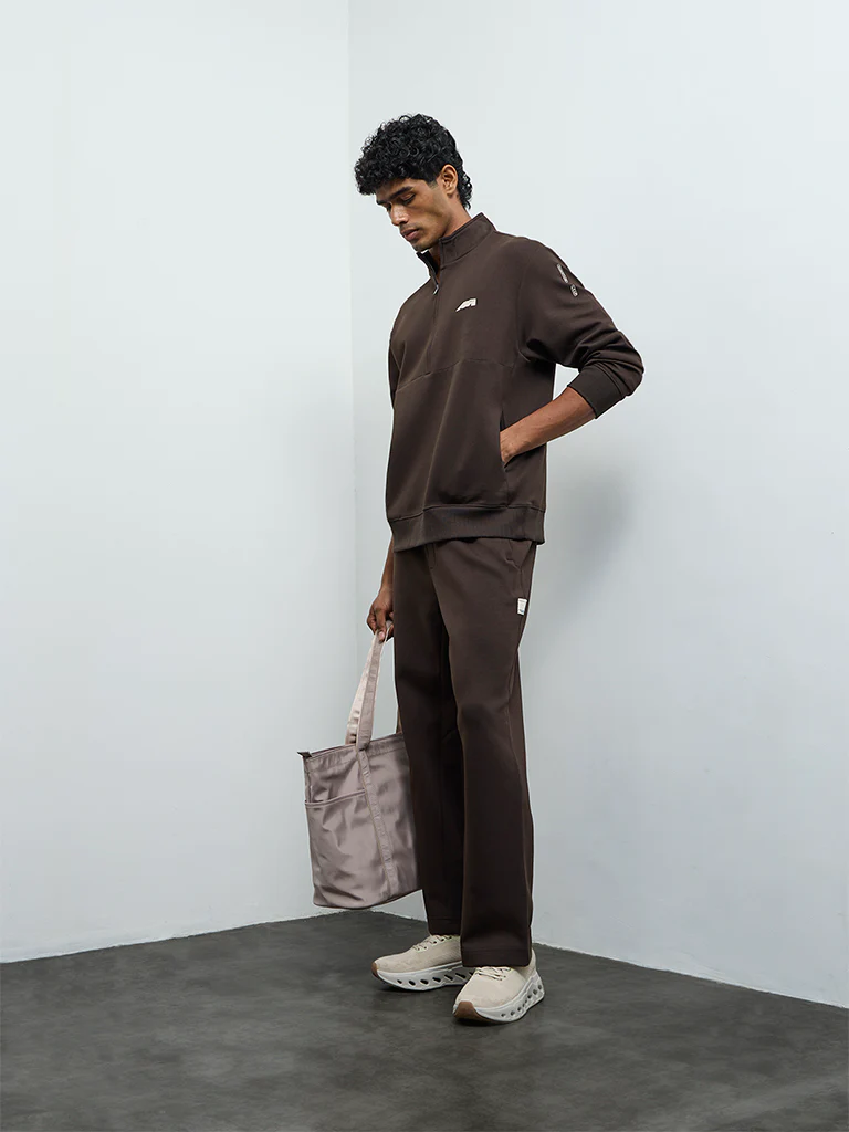 Nuoflexx Dark Brown Text Detailed Relaxed-Fit Sweatshirt