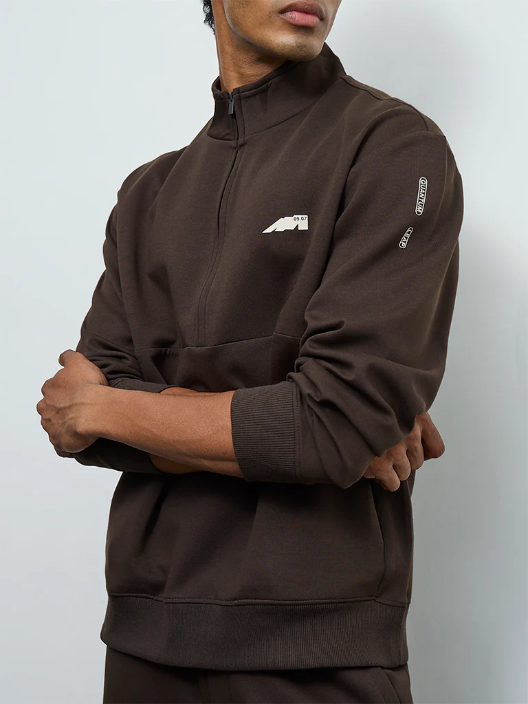 Nuoflexx Dark Brown Text Detailed Relaxed-Fit Sweatshirt - Image 4