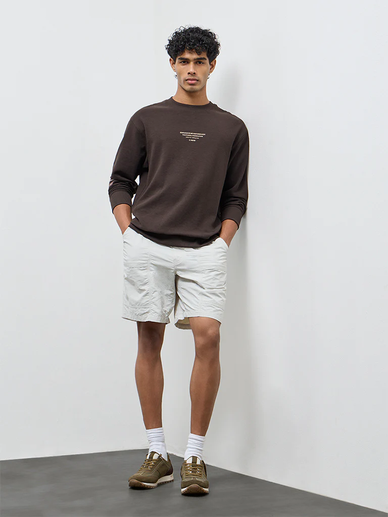 Nuoflexx Dark Brown Typographic Relaxed-Fit Sweatshirt - Image 3