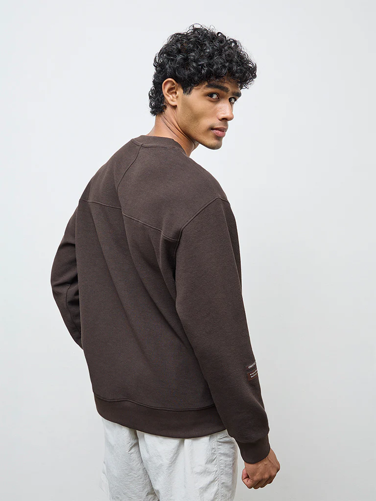 Nuoflexx Dark Brown Typographic Relaxed-Fit Sweatshirt - Image 5