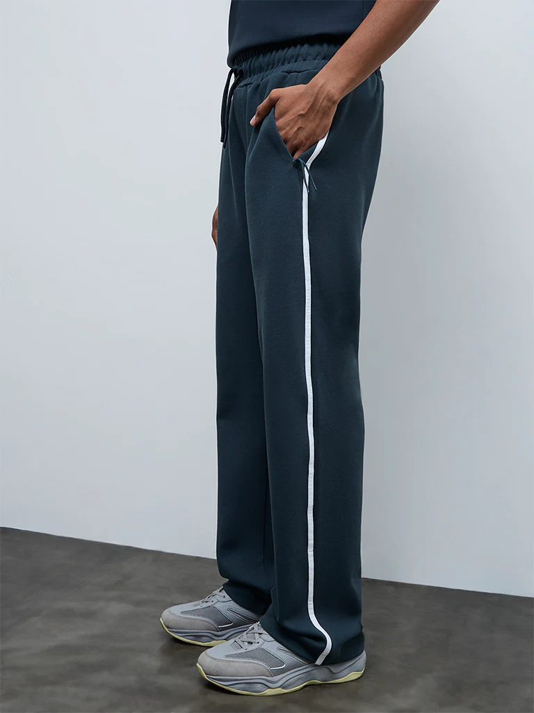 Nuoflexx Dark Teal Striped Relaxed-Fit Mid-Rise Track Pants - Image 2