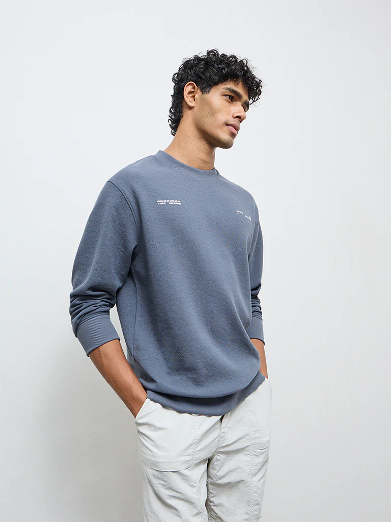Nuoflexx Dusty Blue Typographic Relaxed-Fit Sweatshirt - Image 3