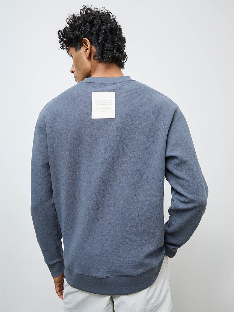Nuoflexx Dusty Blue Typographic Relaxed-Fit Sweatshirt - Image 5