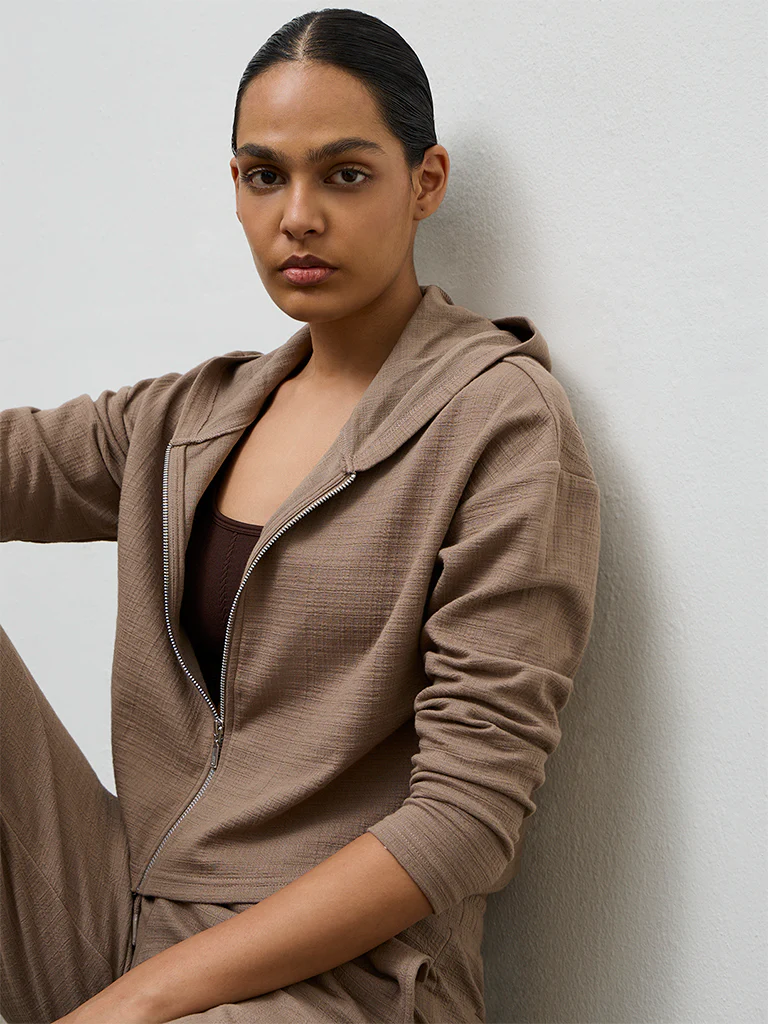 Nuoflexx Dusty Brown Textured Hooded Jacket - Image 2