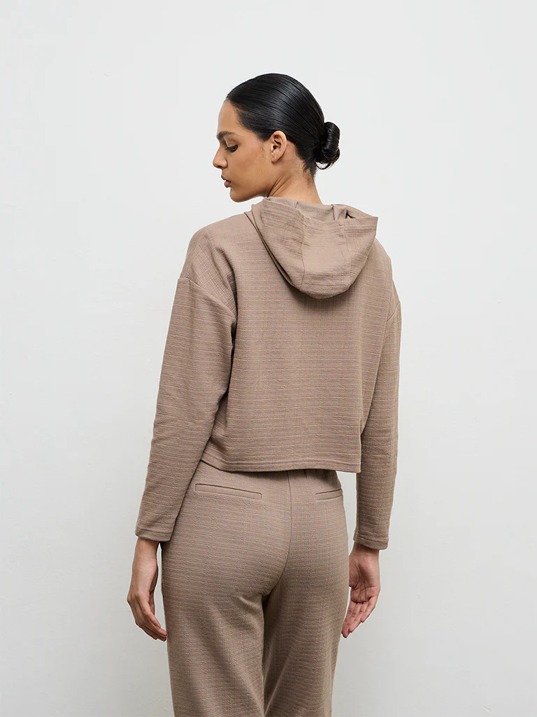 Nuoflexx Dusty Brown Textured Hooded Jacket - Image 4