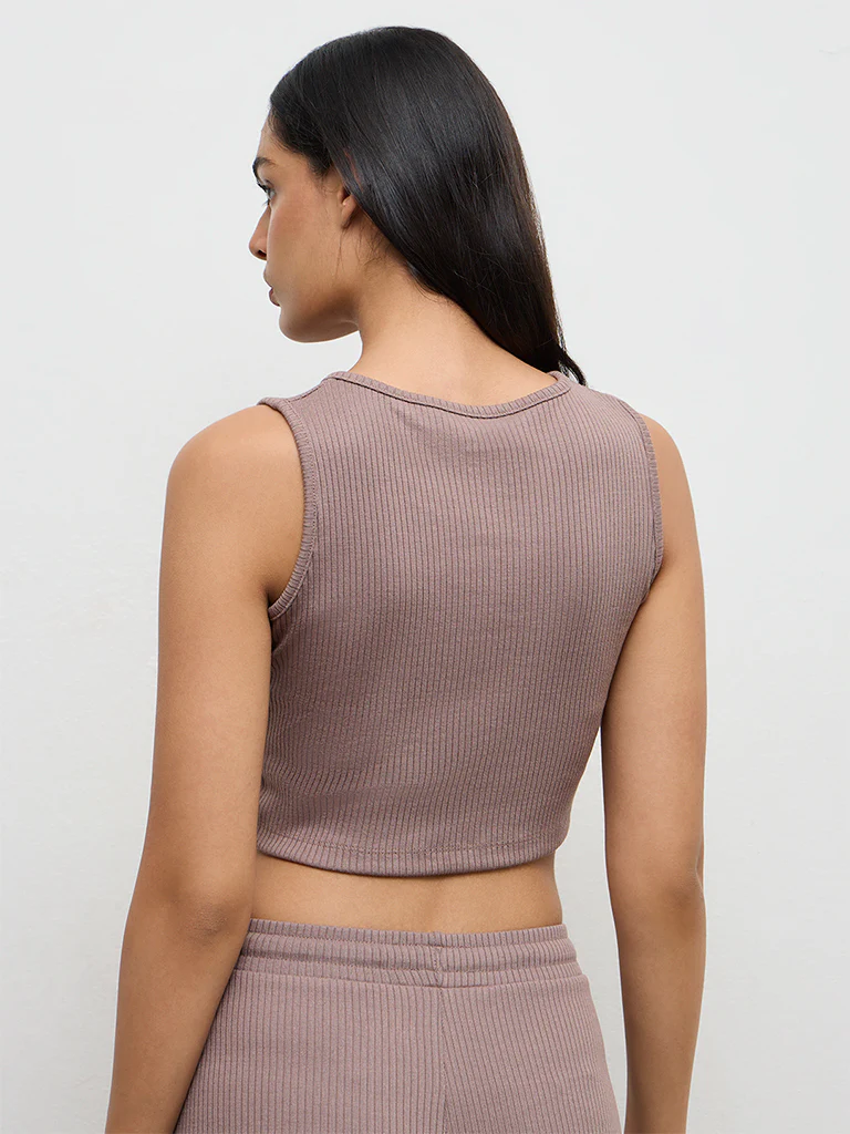 Nuoflexx Dusty Mauve Ribbed Zip-Front Top - Image 4