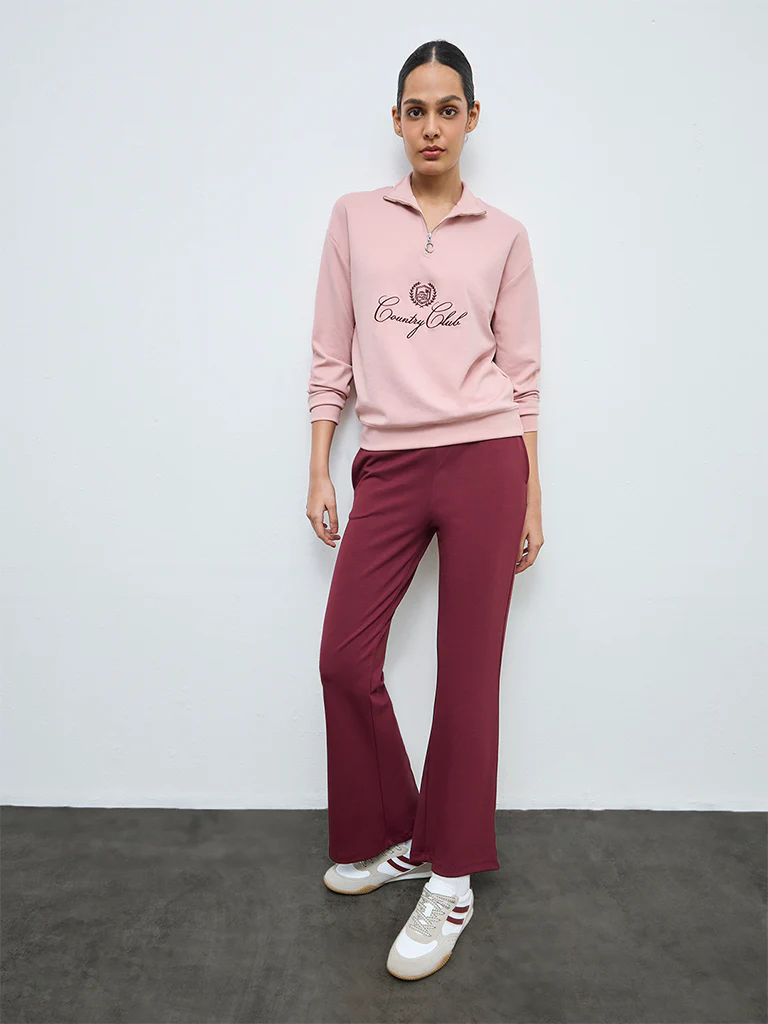Nuoflexx Dusty Pink Embroidered Quarter-Zip Sweatshirt - Image 2