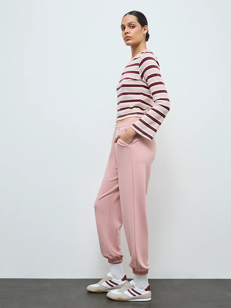 Nuoflexx Dusty Pink Solid High-Rise Joggers