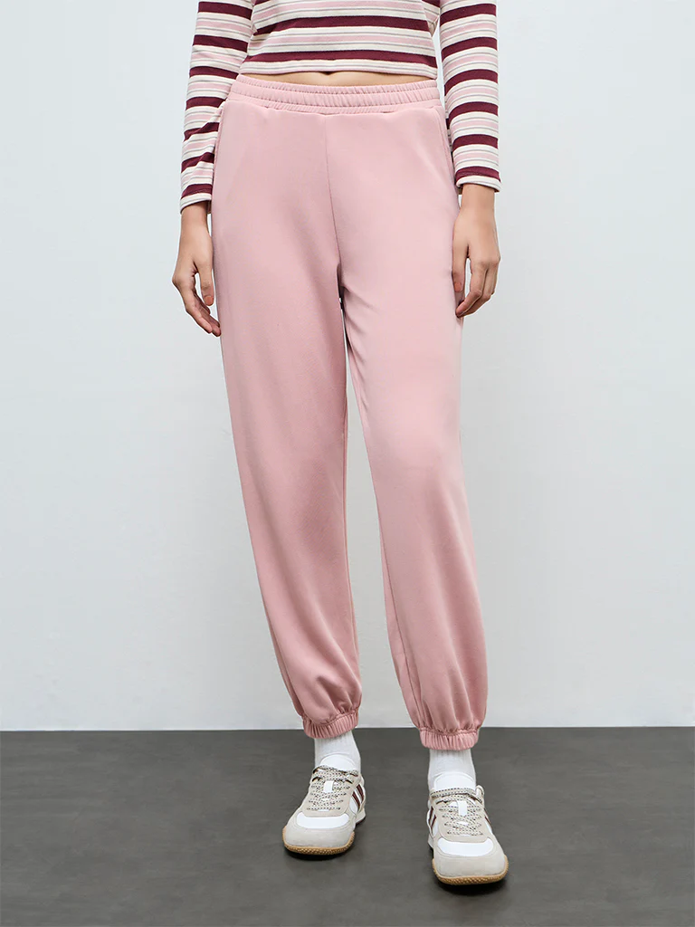 Nuoflexx Dusty Pink Solid High-Rise Joggers - Image 2