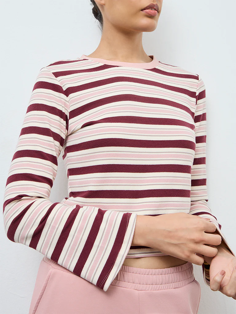Nuoflexx Dusty Pink Striped Cotton-Blend T-Shirt - Image 3