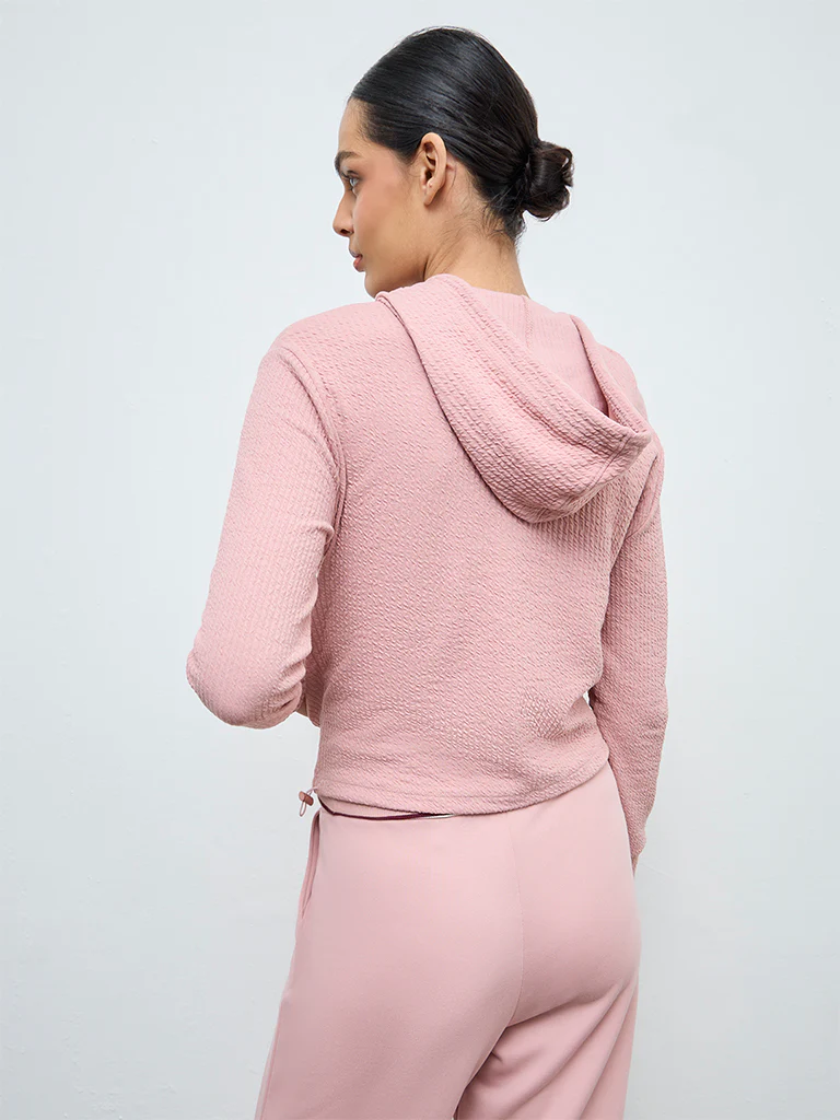 Nuoflexx Dusty Pink Textured Hooded Jacket - Image 4