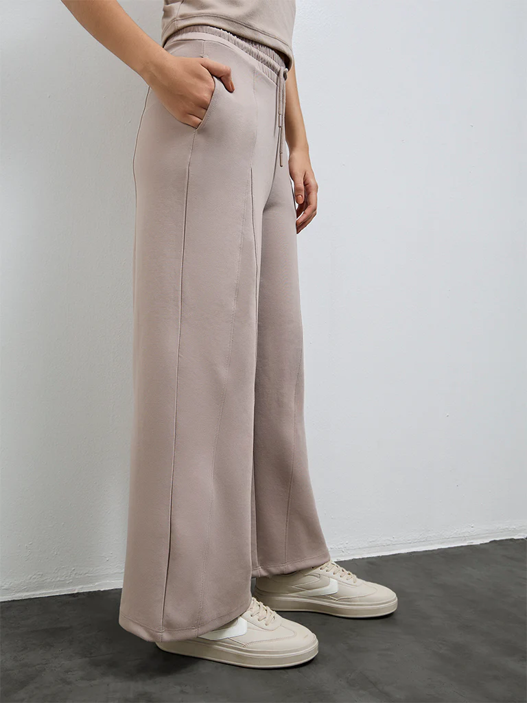 Nuoflexx Dusty Taupe Solid High-Rise Track Pants - Image 2