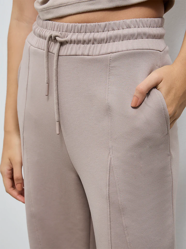 Nuoflexx Dusty Taupe Solid High-Rise Track Pants - Image 3