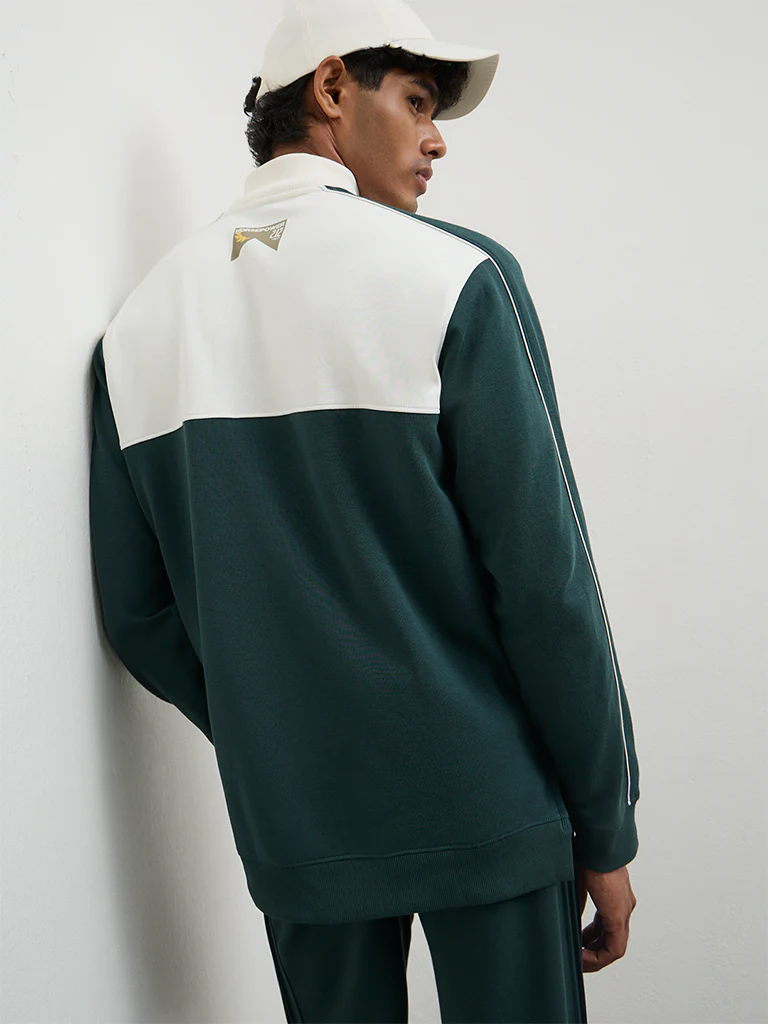 Nuoflexx Green Colour-Blocked Relaxed Fit Cotton-Blend Jacket - Image 5