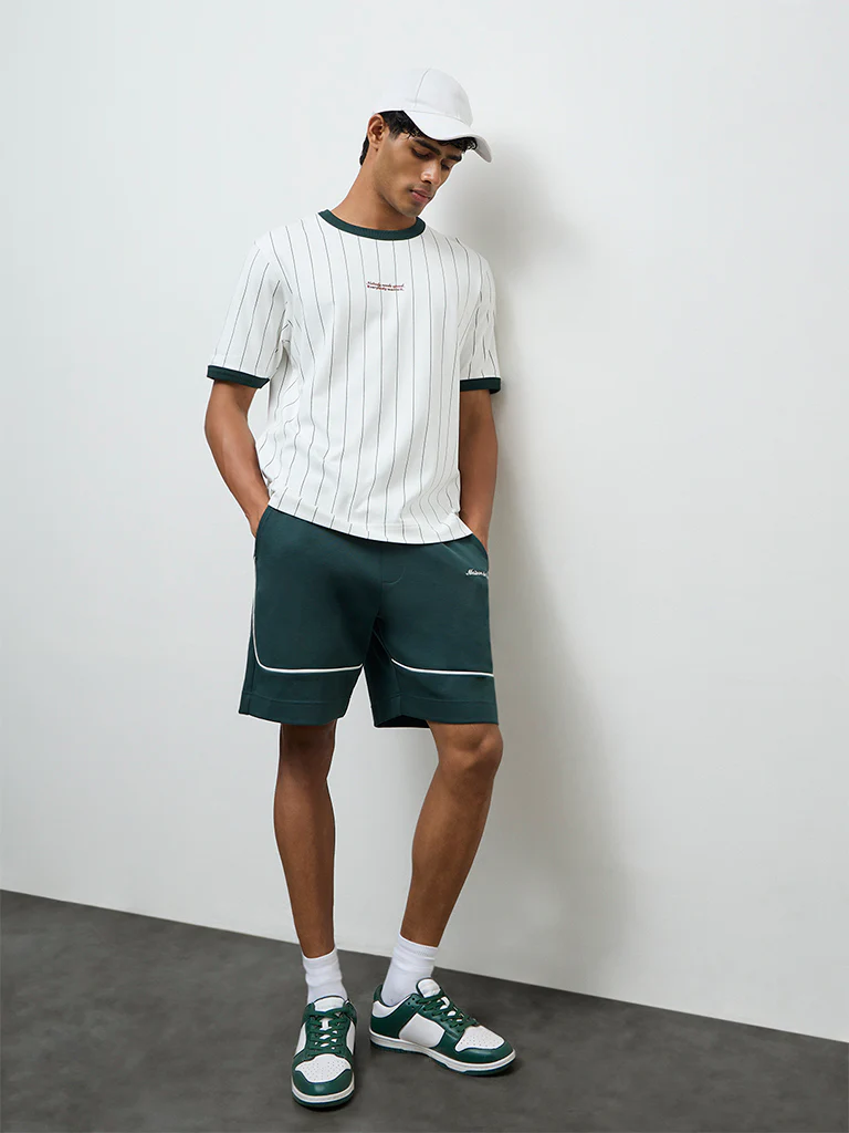 Nuoflexx Green Striped Relaxed-Fit Cotton-Blend T-Shirt - Image 2