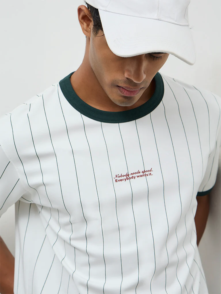 Nuoflexx Green Striped Relaxed-Fit Cotton-Blend T-Shirt - Image 3