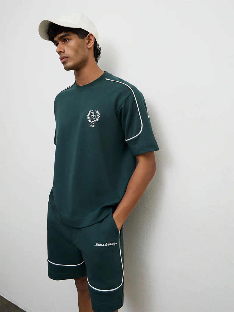 Nuoflexx Green Text-Design Relaxed Fit Cotton-Blend T-Shirt