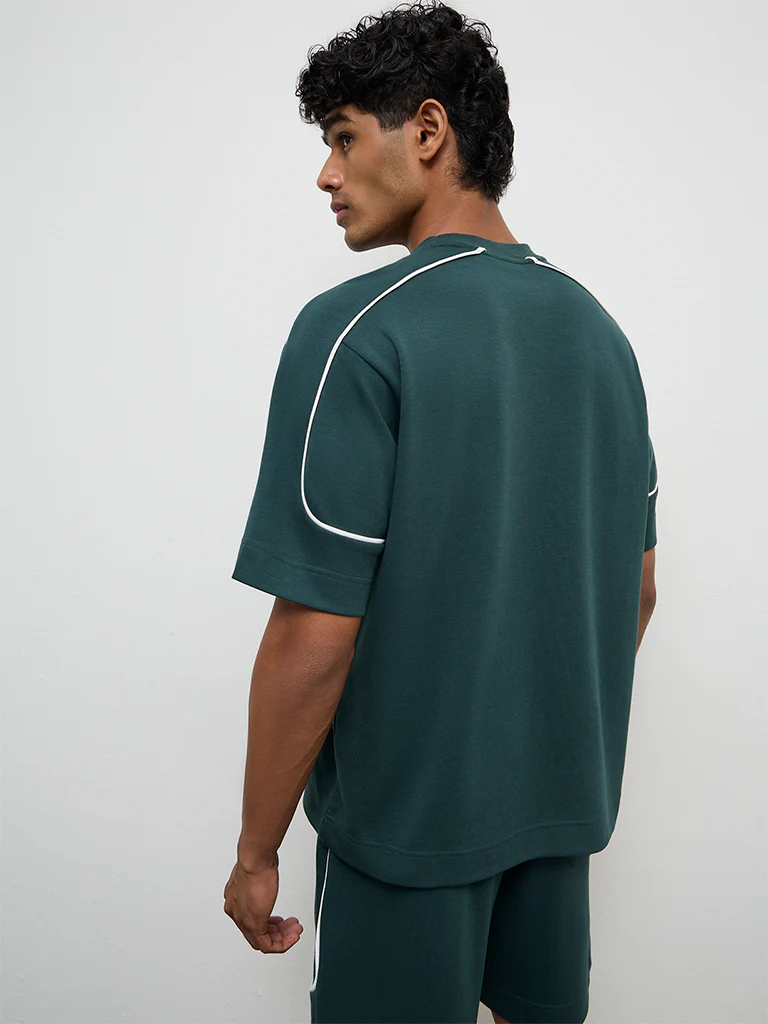 Nuoflexx Green Text-Design Relaxed Fit Cotton-Blend T-Shirt - Image 4
