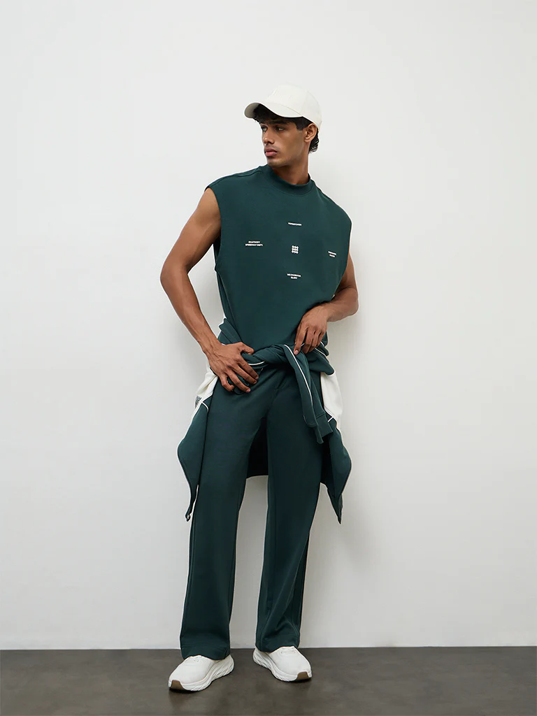 Nuoflexx Green Text-Embossed Relaxed Fit Cotton-Blend T-Shirt - Image 2
