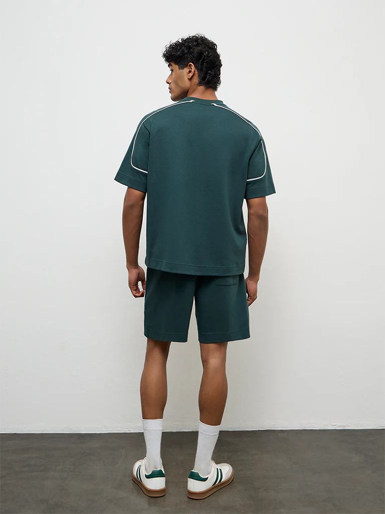 Nuoflexx Green Text-Printed Relaxed Fit Mid-Rise Cotton-Blend Shorts - Image 4