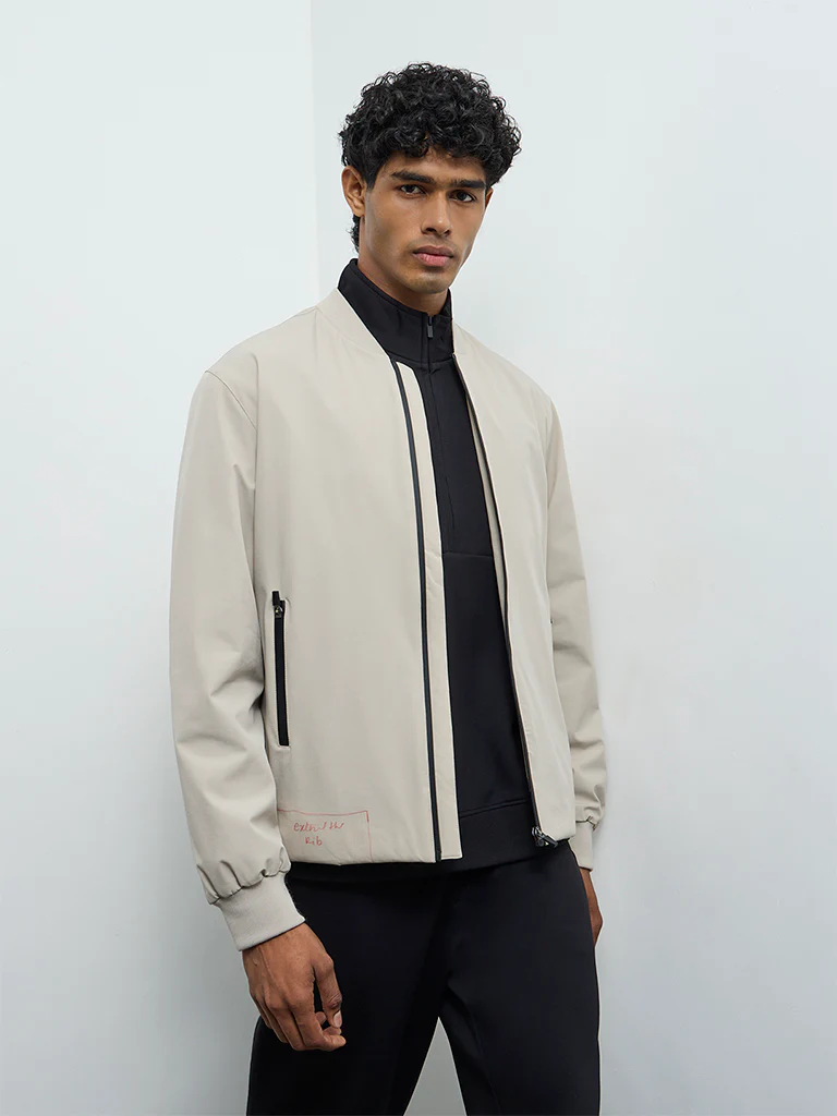 Nuoflexx Light Beige Relaxed-Fit Bomber Jacket