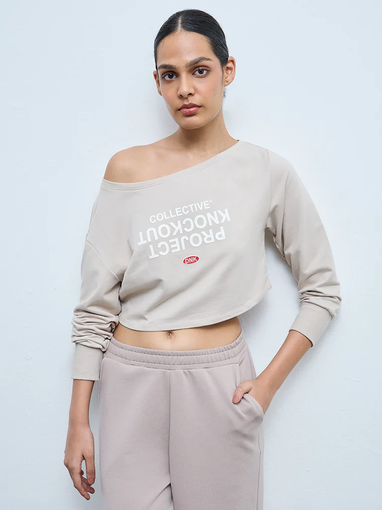 Nuoflexx Light Beige Text Design Cotton-Blend T-Shirt