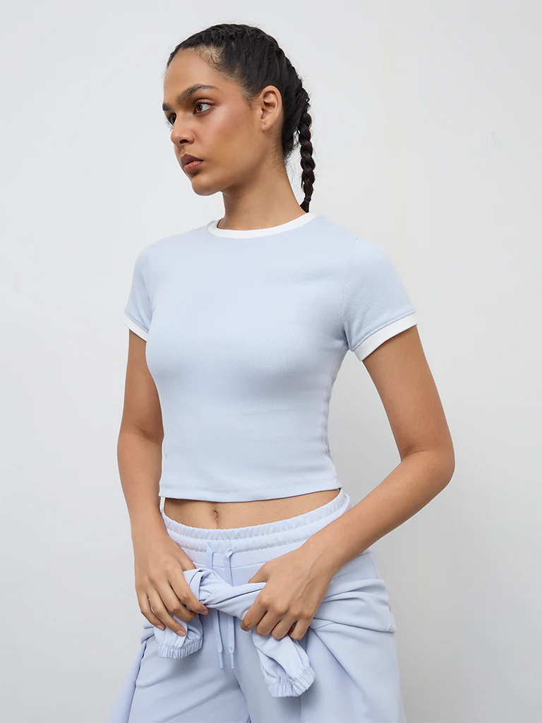 Nuoflexx Light Blue Cotton-Blend T-Shirt