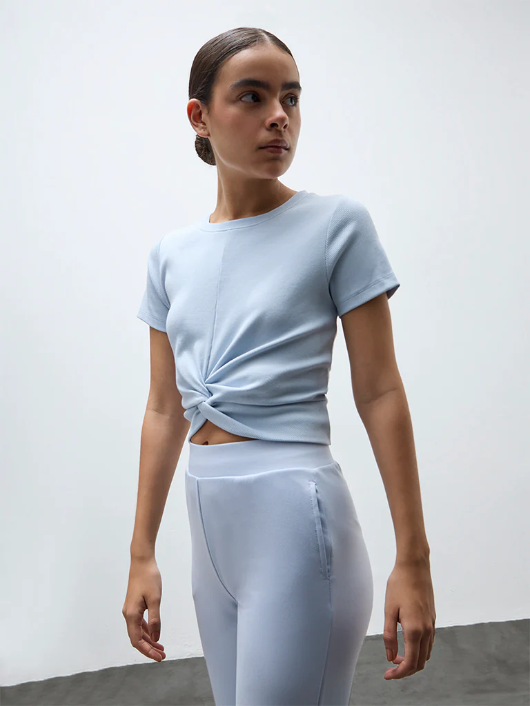 Nuoflexx Light Blue Knot-Detailed Cotton-Blend T-Shirt