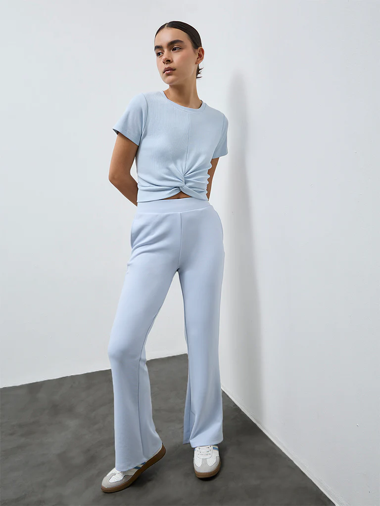 Nuoflexx Light Blue Knot-Detailed Cotton-Blend T-Shirt - Image 2